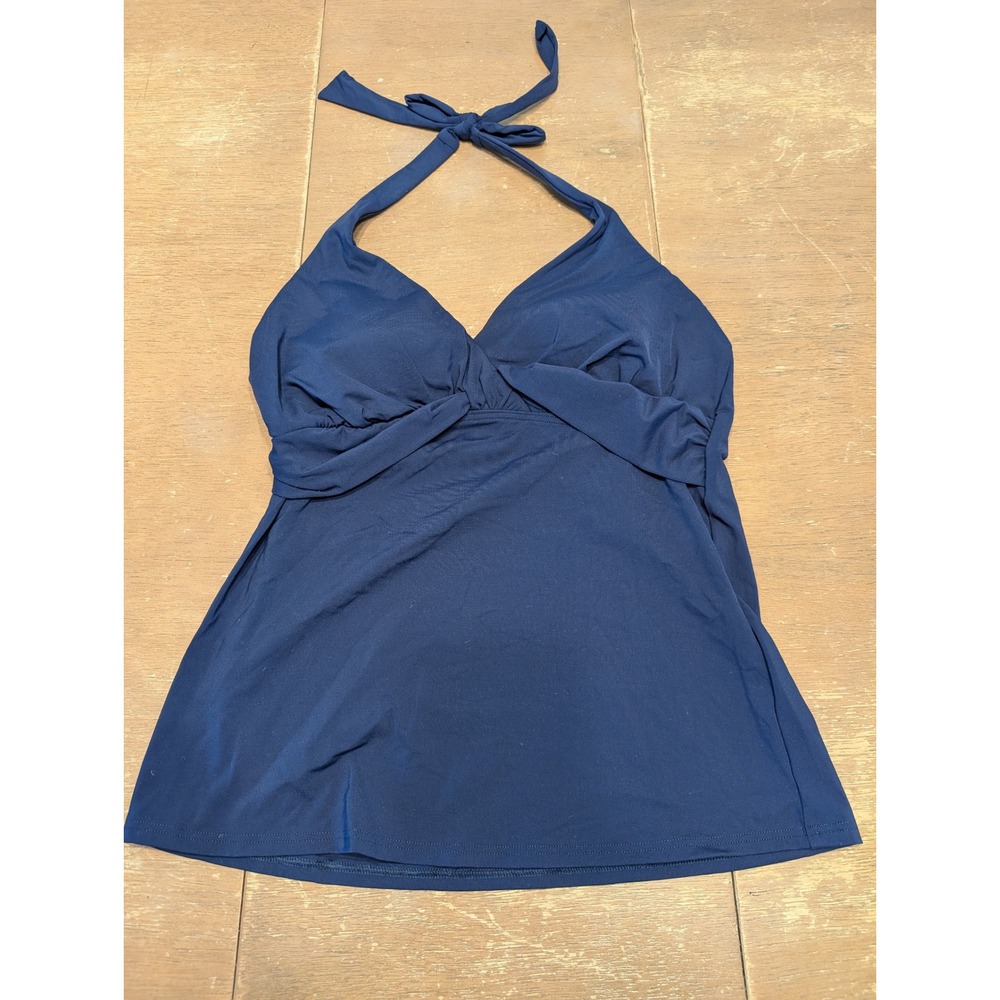 Lands End Womens Navy Blue Halter Tankini Top Padded Twist Front Size 10